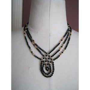 STUNNING handmade Giavan Black Crystal & gold bead Statement Necklace